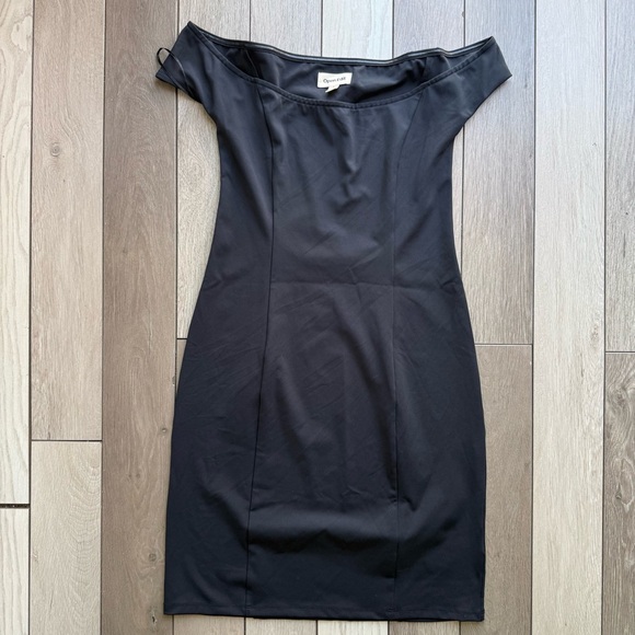 Open Edit Dresses & Skirts - Black Cap Sleeve Off Shoulder Bodycon Dress